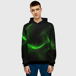 Толстовка-худи мужская Зеленая абстракция на черном фоне, цвет: 3D-черный — фото 2
