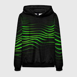 Толстовка-худи мужская Зеленые абстрактные волны, цвет: 3D-черный
