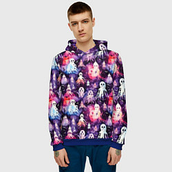 Толстовка-худи мужская Хэллоуин Акварельные привидения, цвет: 3D-синий — фото 2