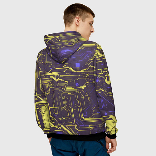 Мужская толстовка Кибер схемы Жёлтый и фиолетовый / 3D-Черный – фото 4