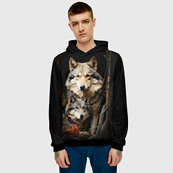 Толстовка-худи мужская Волчица с волчонком, цвет: 3D-черный — фото 2