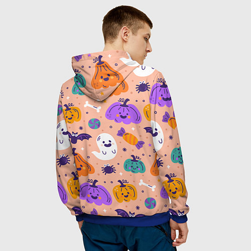 Мужская толстовка Halloween - pumpkins and ghosts / 3D-Синий – фото 4