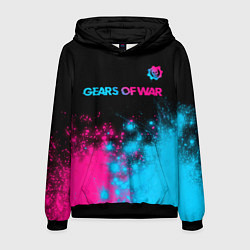 Толстовка-худи мужская Gears of War - neon gradient: символ сверху, цвет: 3D-черный