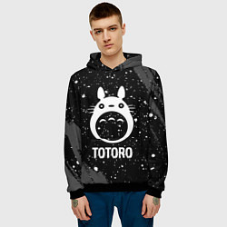 Толстовка-худи мужская Totoro glitch на темном фоне, цвет: 3D-черный — фото 2