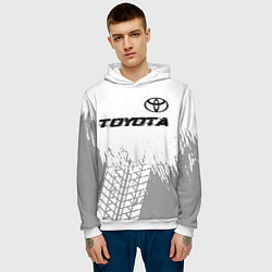 Толстовка-худи мужская Toyota speed на светлом фоне со следами шин: симво, цвет: 3D-белый — фото 2