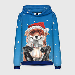 Толстовка-худи мужская Рождественский свитер с лисой, цвет: 3D-синий