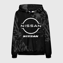 Толстовка-худи мужская Nissan speed на темном фоне со следами шин, цвет: 3D-черный