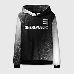 Толстовка-худи мужская OneRepublic glitch на темном фоне: символ сверху, цвет: 3D-черный