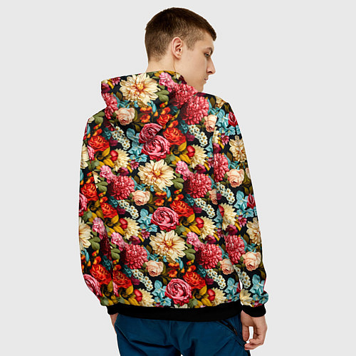 Мужская толстовка Узор из роз и разных цветов / 3D-Черный – фото 4