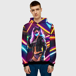 Толстовка-худи мужская Cool girl - cyberpunk - neon glow, цвет: 3D-черный — фото 2