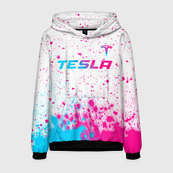 Толстовка-худи мужская Tesla neon gradient style: символ сверху, цвет: 3D-черный