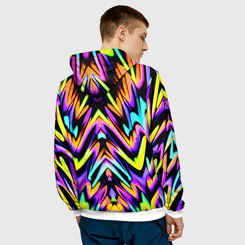 Мужская толстовка Красочный зеркальный паттерн - нейросеть / 3D-Белый – фото 4