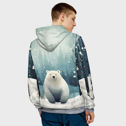 Мужская толстовка Мишка в зимнем лесу в стиле фолк-арт / 3D-Меланж – фото 4