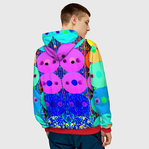 Мужская толстовка Паттерн из дисков - неон - нейросеть / 3D-Красный – фото 4