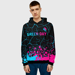 Толстовка-худи мужская Green Day - neon gradient: символ сверху, цвет: 3D-черный — фото 2