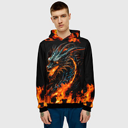 Толстовка-худи мужская Свирепый огненный дракон 2024, цвет: 3D-черный — фото 2