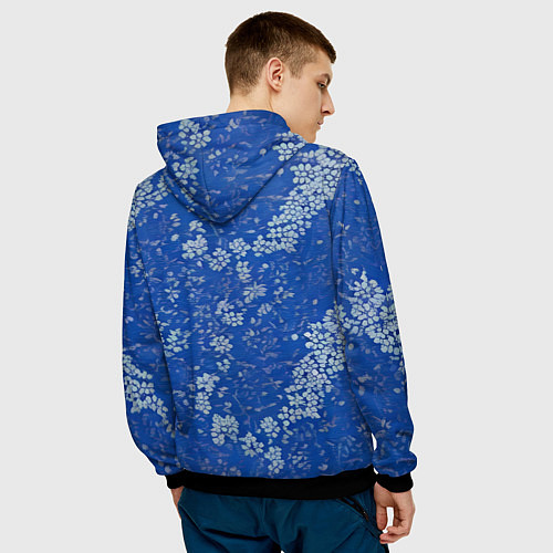 Мужская толстовка Белые лепестки на синем фоне / 3D-Черный – фото 4