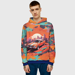 Толстовка-худи мужская Автомобиль в оранжевом цвете, цвет: 3D-синий — фото 2