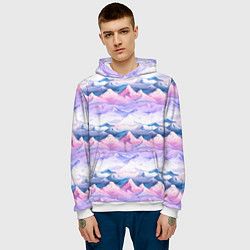 Толстовка-худи мужская Розовые горы паттерн, цвет: 3D-белый — фото 2