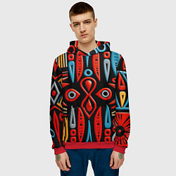 Толстовка-худи мужская Красно-синий узор в африканском стиле, цвет: 3D-красный — фото 2