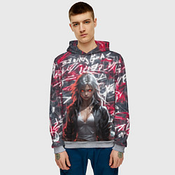 Толстовка-худи мужская Девушка с горящими глазами, цвет: 3D-меланж — фото 2