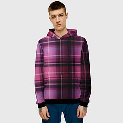 Толстовка-худи мужская Фиолетовая шотландская клетка, цвет: 3D-черный — фото 2
