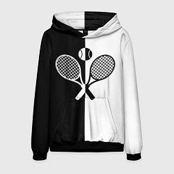 Толстовка-худи мужская Теннис - чёрно белое, цвет: 3D-черный