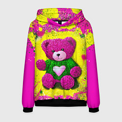 Толстовка-худи мужская Розовый мишка в вязаном свитере, цвет: 3D-черный