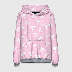 Толстовка-худи мужская Барби: белые сердца на розовом паттерн, цвет: 3D-меланж