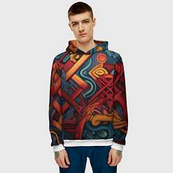 Толстовка-худи мужская Абстрактный узор в этническом стиле, цвет: 3D-белый — фото 2