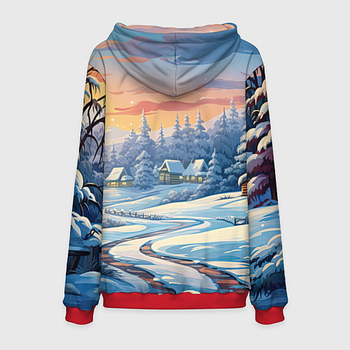 Мужская толстовка Новогодний пейзаж зимний / 3D-Красный – фото 2
