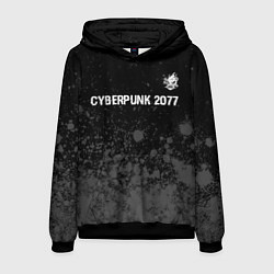 Толстовка-худи мужская Cyberpunk 2077 glitch на темном фоне посередине, цвет: 3D-черный