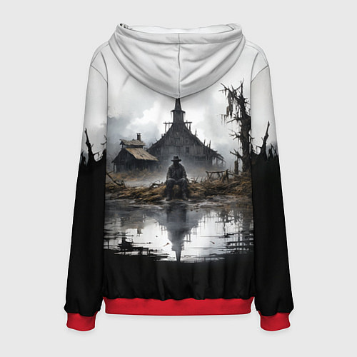 Мужская толстовка Изба на болоте / 3D-Красный – фото 2