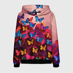 Мужская толстовка Разноцветные бабочки - розовые цветы