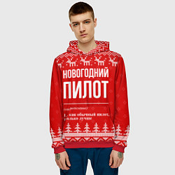 Толстовка-худи мужская Новогодний пилот: свитер с оленями, цвет: 3D-красный — фото 2