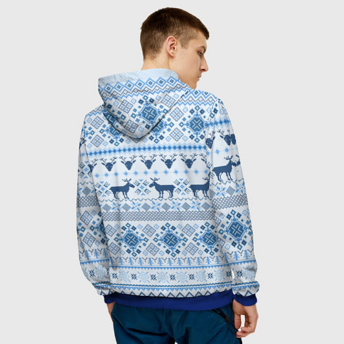 Мужская толстовка Blue sweater with reindeer / 3D-Синий – фото 4