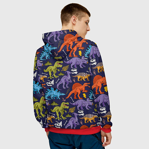 Мужская толстовка Мультяшные динозавры / 3D-Красный – фото 4