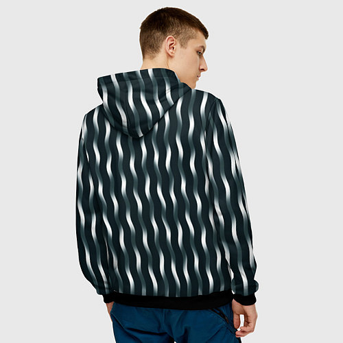Мужская толстовка Переливающиеся волны тёмно-зелёный / 3D-Черный – фото 4