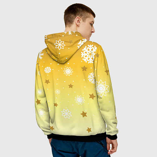 Мужская толстовка Снежинки и звезды на желтом / 3D-Черный – фото 4