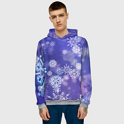 Толстовка-худи мужская Крупные снежинки на фиолетовом, цвет: 3D-меланж — фото 2