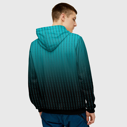 Мужская толстовка Градиент бирюзовый полосы-цепочки / 3D-Черный – фото 4
