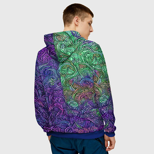 Мужская толстовка Вьющийся узор фиолетовый и зелёный / 3D-Синий – фото 4