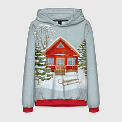 Мужская толстовка Красный дом в зимнем лесу