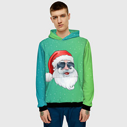 Толстовка-худи мужская Дед Мороз в очках, цвет: 3D-черный — фото 2