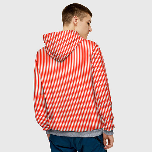 Мужская толстовка Красно-белая вертикальная полоса / 3D-Меланж – фото 4