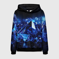 Толстовка-худи мужская Синие прозрачные алмазы, цвет: 3D-черный