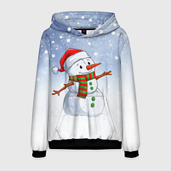 Толстовка-худи мужская Весёлый снеговик в колпаке, цвет: 3D-черный