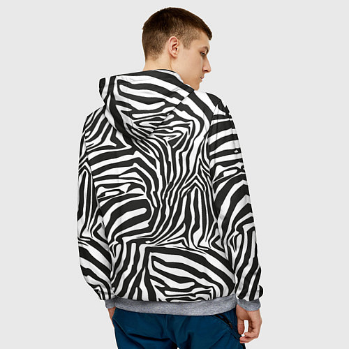 Мужская толстовка Шкура зебры черно - белая графика / 3D-Меланж – фото 4
