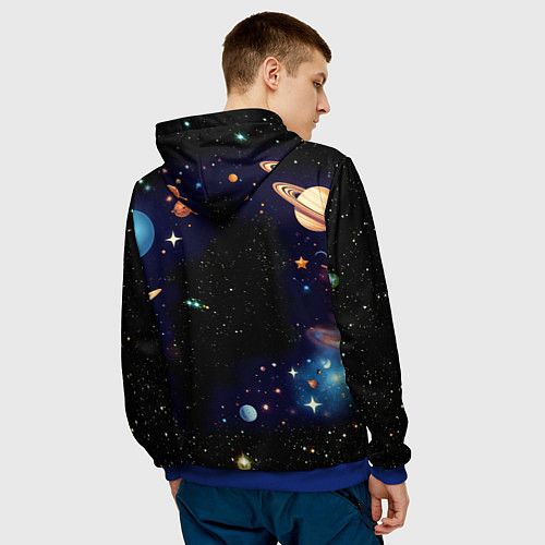 Мужская толстовка Крутой котик в открытом космосе - нейросеть / 3D-Синий – фото 4