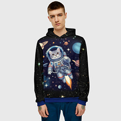 Толстовка-худи мужская Крутой котик в открытом космосе - нейросеть, цвет: 3D-синий — фото 2